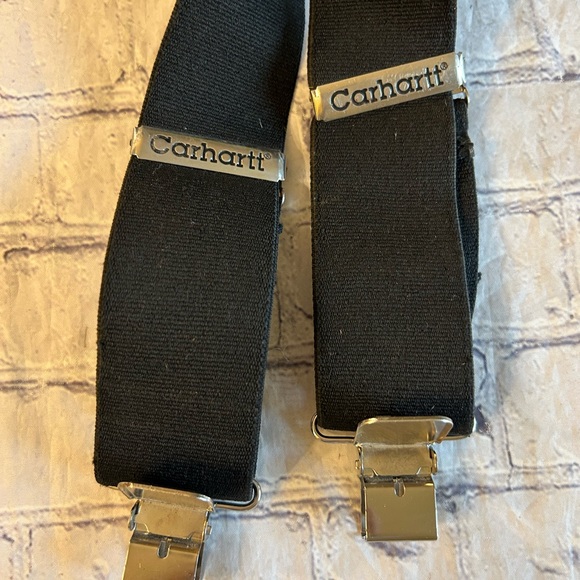 CARHARTT MENS BLACK WITH BROWN ACCENT WIDE SILVER TONE HARDWARE SUSPENDERS - Picture 2 of 6